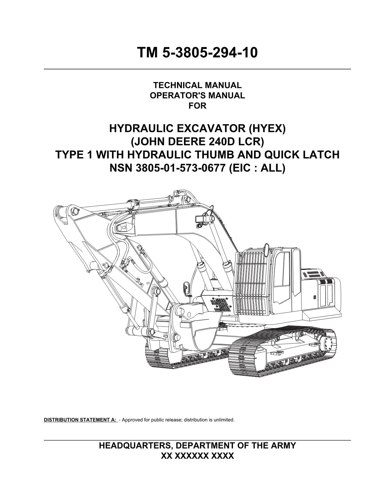 JOHN DEERE 240DLCR EXCAVATOR OPERATORS MANUAL #1