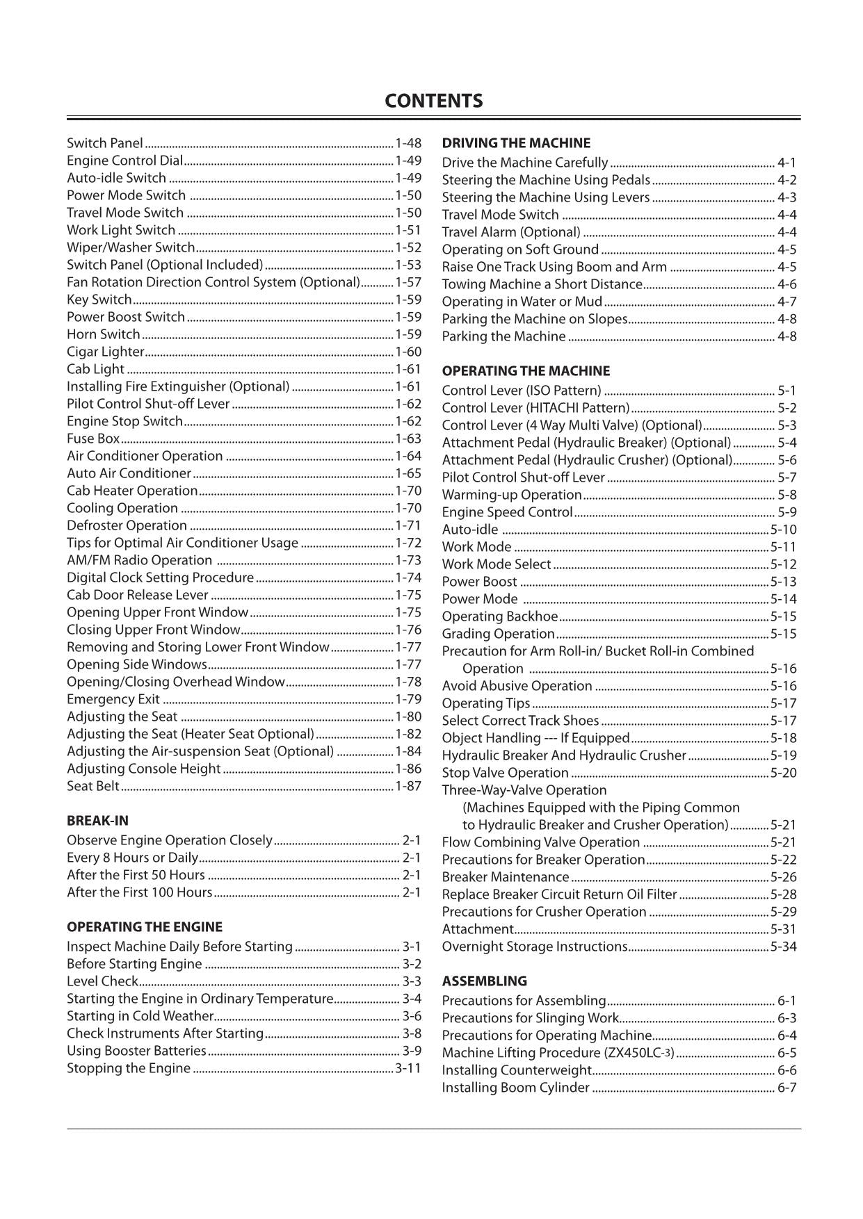 HITACHI ZAXIS ZX 450LC-3 650LC-3 850LC-3 EXCAVATOR OPERATORS MANUAL