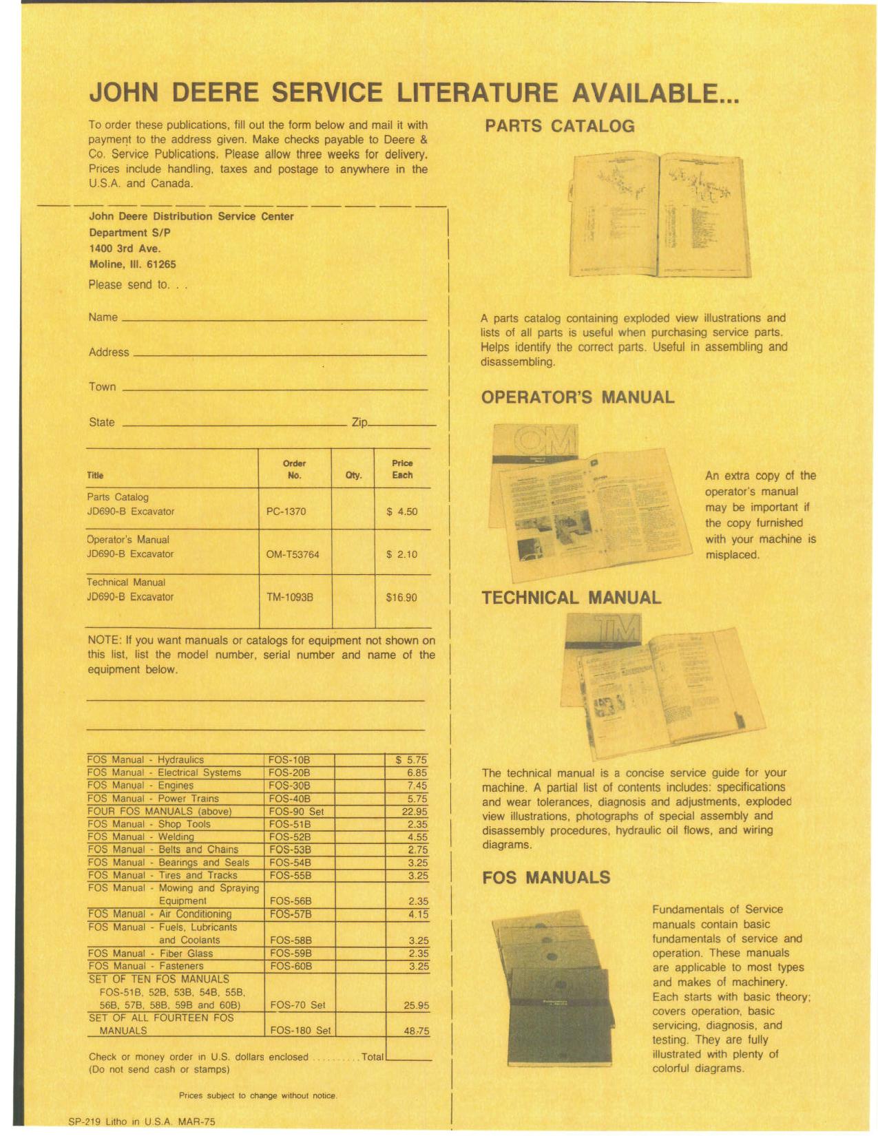 JOHN DEERE 690B EXCAVATOR OPERATORS MANUAL OMT53764