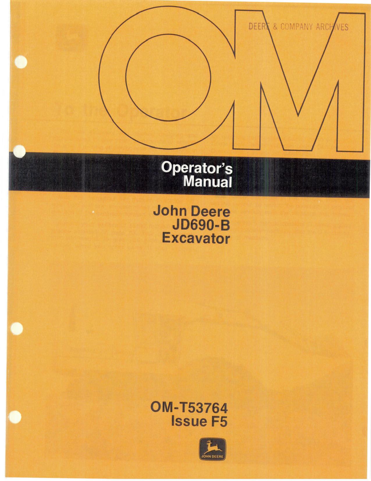 JOHN DEERE 690B EXCAVATOR OPERATORS MANUAL OMT53764