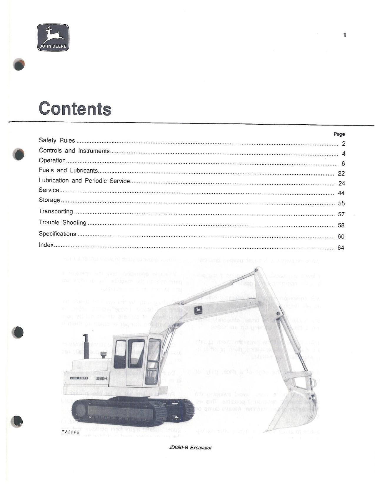 JOHN DEERE 690B EXCAVATOR OPERATORS MANUAL OMT53764