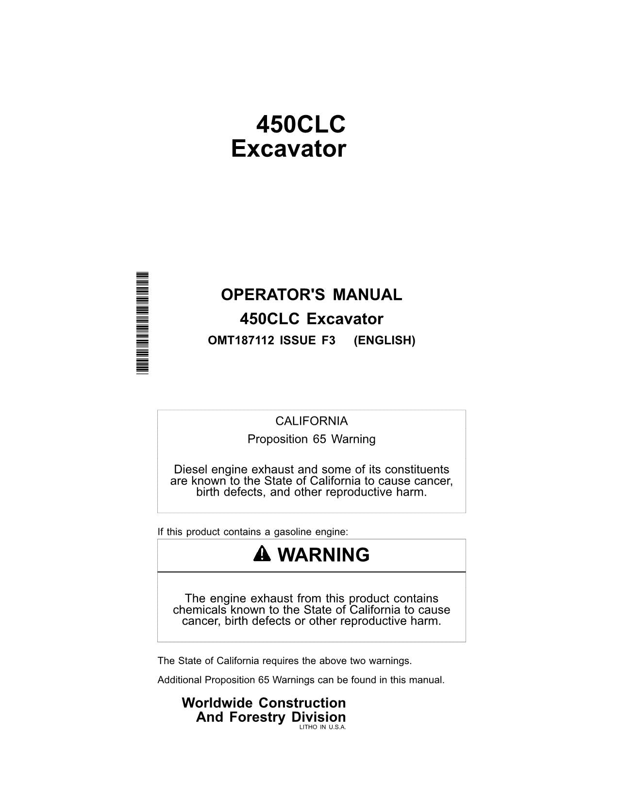 JOHN DEERE 450C LC 450CLC EXCAVATOR OPERATORS MANUAL