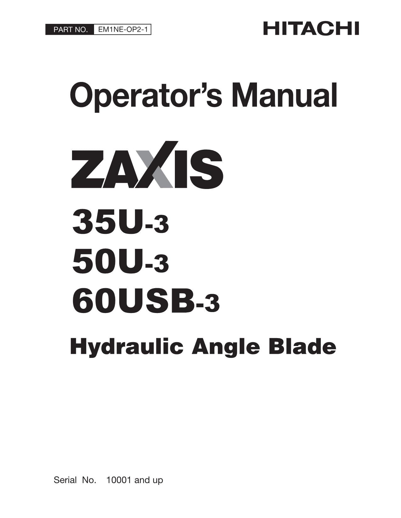 HITACHI ZAXIS ZX 50U-3 60USB-3 EXCAVATOR OPERATORS MANUAL