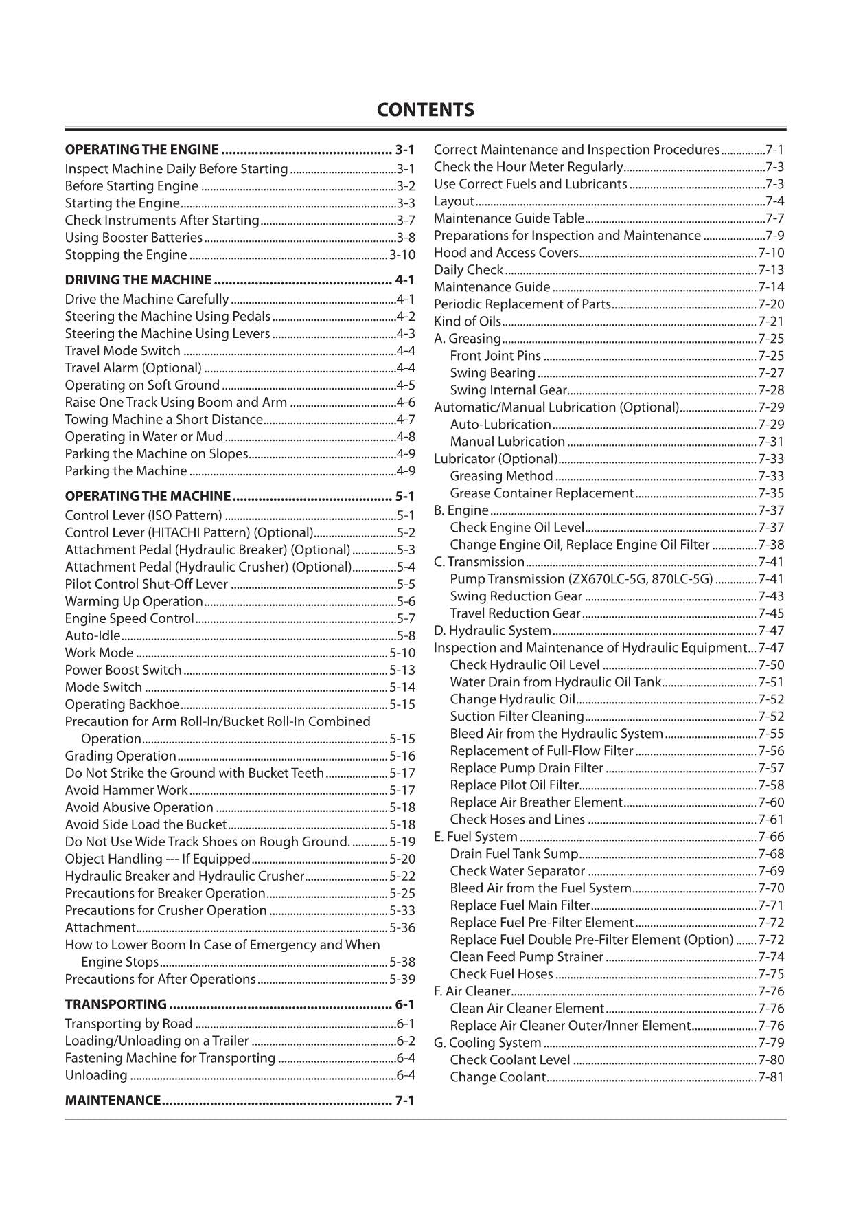 HITACHI ZAXIS ZX 470LC-5G 670LC-5G 870LC-5G EXCAVATOR OPERATORS MANUAL