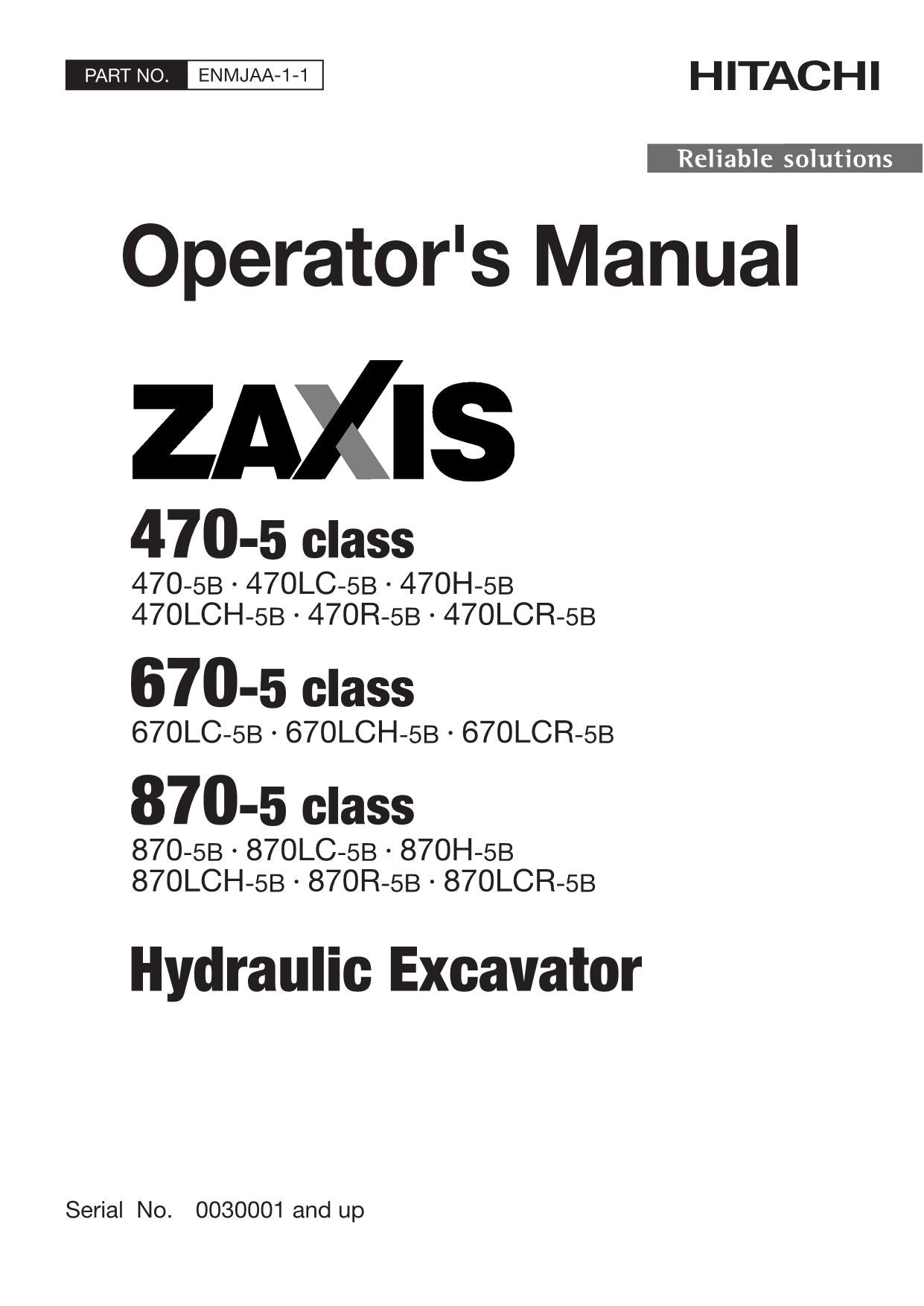 HITACHI ZAXIS ZX 470-5 670-5 870-5 BAGGER-BETRIEBSHANDBUCH