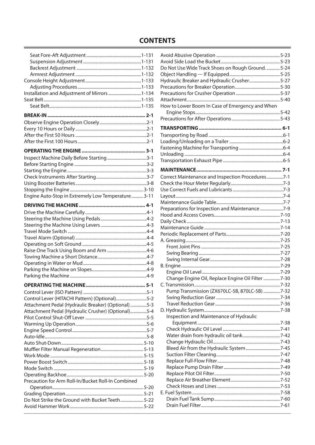 HITACHI ZAXIS ZX 470LC-5B 670LC-5B 870LC-5B EXCAVATOR OPERATORS MANUAL #1