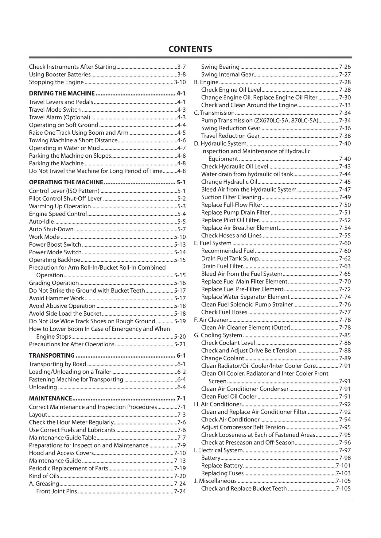 HITACHI ZAXIS ZX 470LC-5A 670LC-5A 870LC-5A EXCAVATOR OPERATORS MANUAL