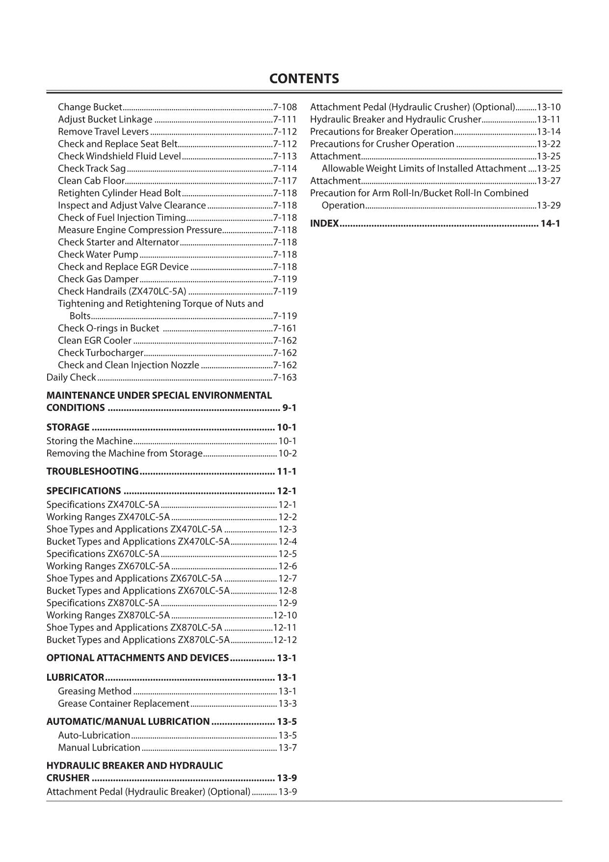 HITACHI ZAXIS ZX 470LC-5A 670LC-5A 870LC-5A EXCAVATOR OPERATORS MANUAL