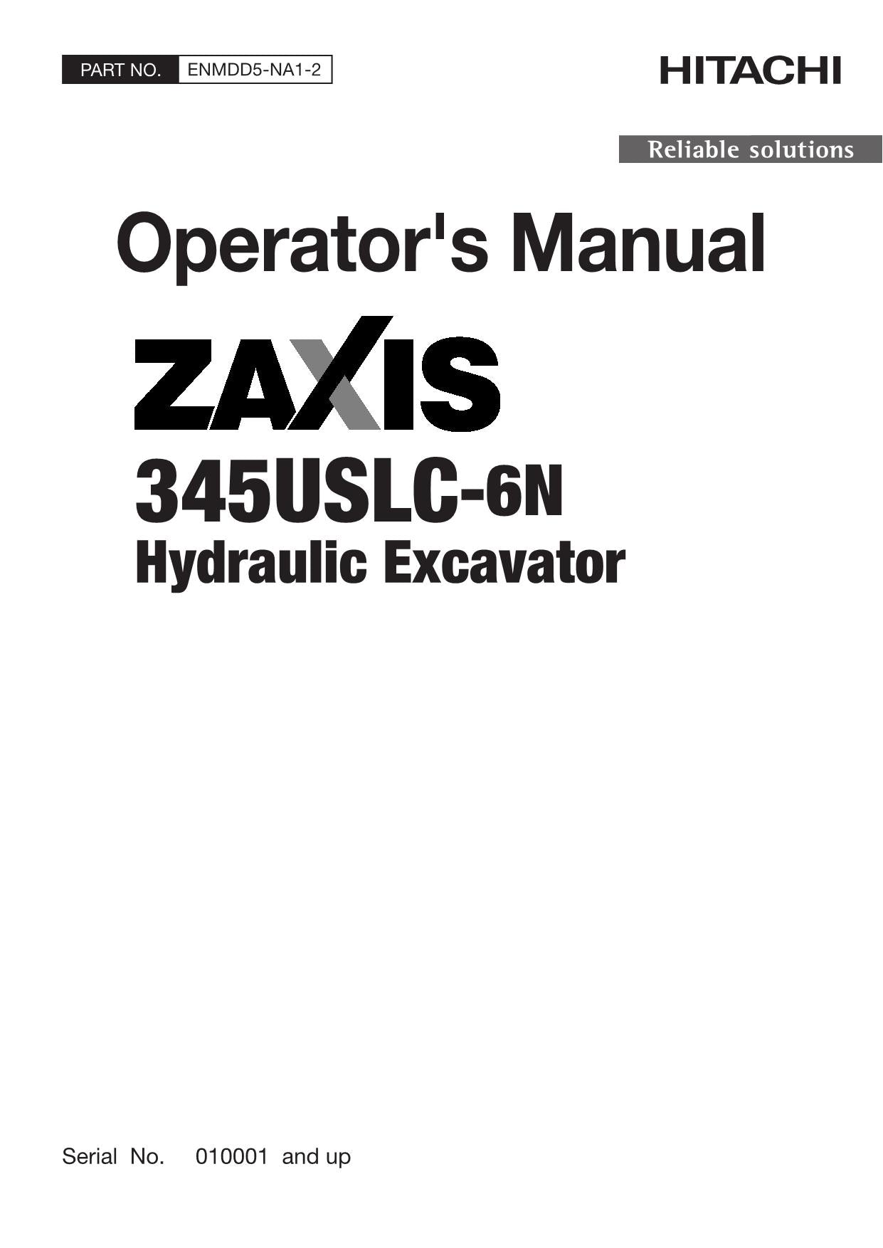 HITACHI ZAXIS ZX 345USLC-6N EXCAVATOR OPERATORS MANUAL