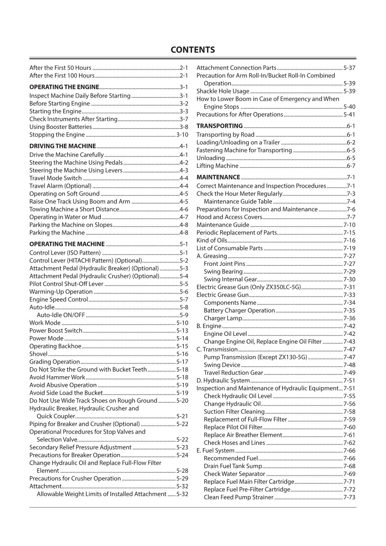 HITACHI ZAXIS ZX 130-5G 160LC-5G 180LC-5G 210-5G  EXCAVATOR OPERATORS MANUAL