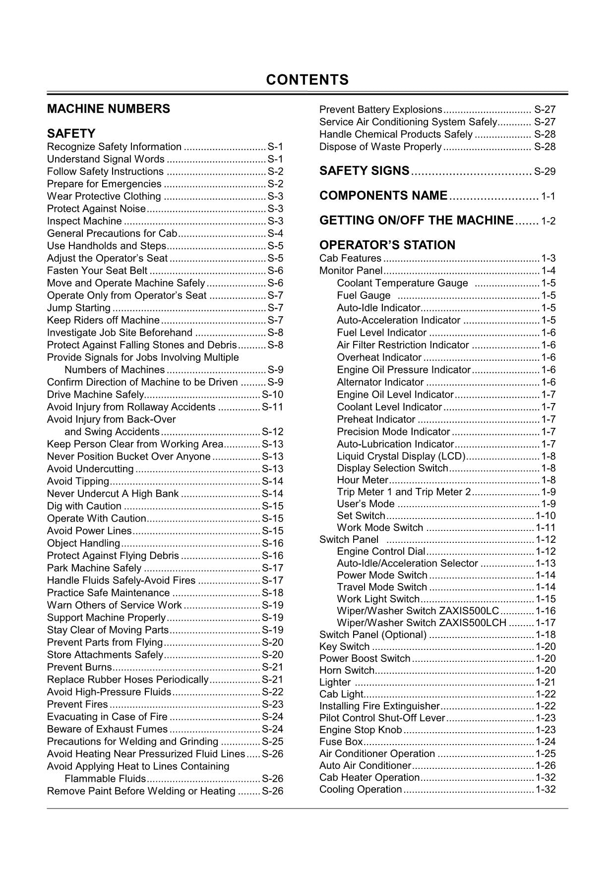 HITACHI ZAXIS ZX 500LC 500LCH EXCAVATOR OPERATORS MANUAL #1