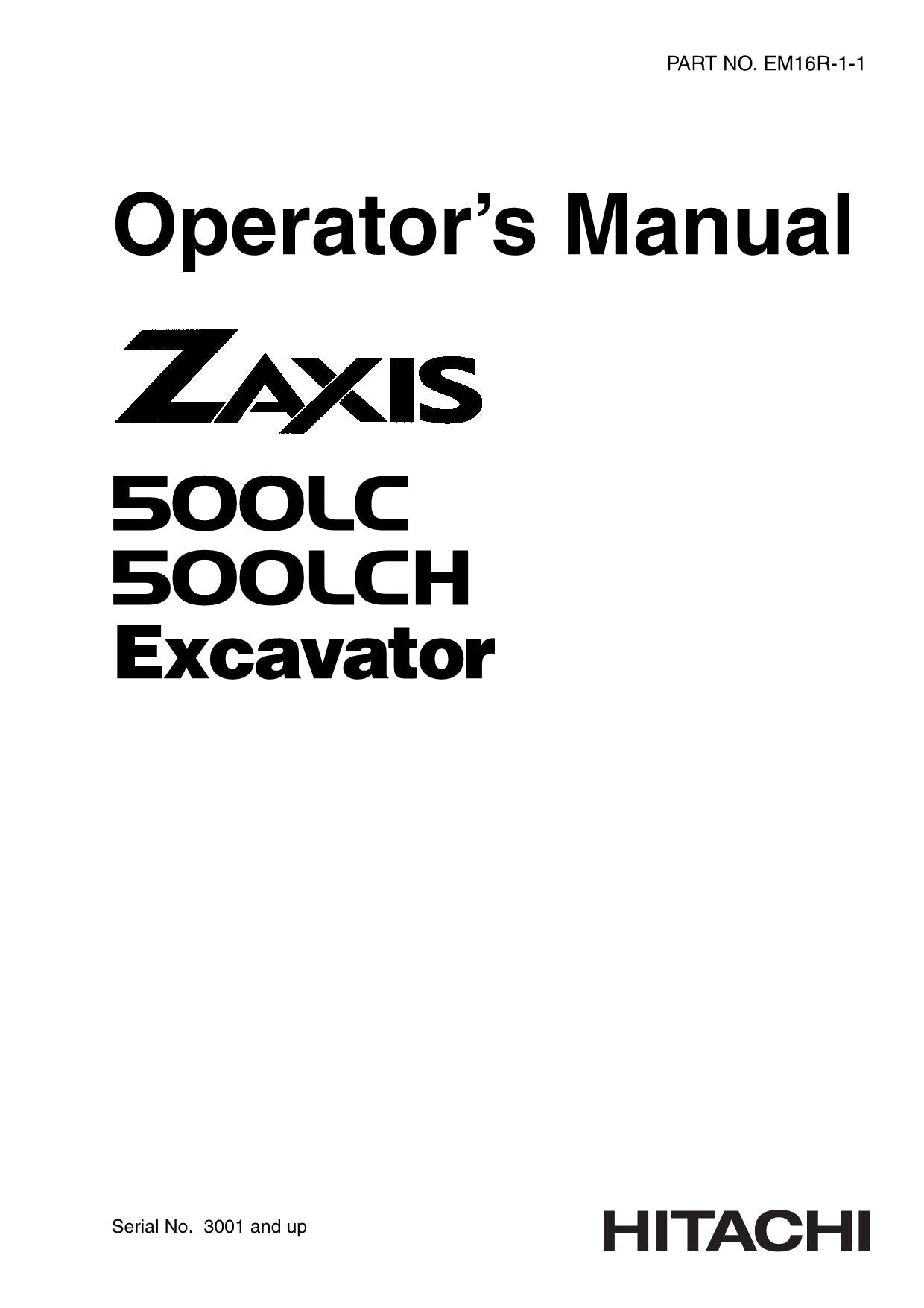 HITACHI ZAXIS ZX 500LC 500LCH EXCAVATOR OPERATORS MANUAL #1