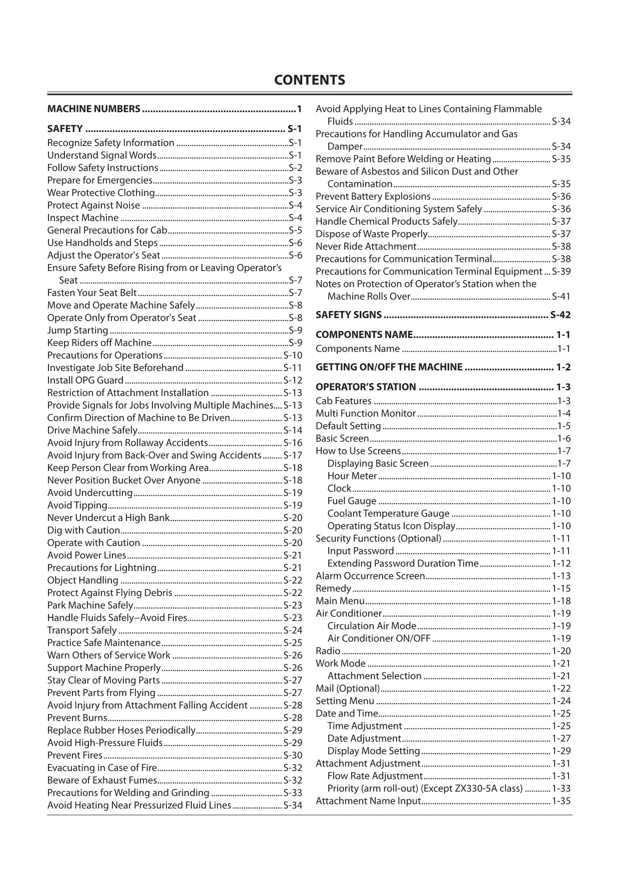 HITACHI ZAXIS ZX 210-5A 210LC-5A 350LC-5A EXCAVATOR OPERATORS MANUAL