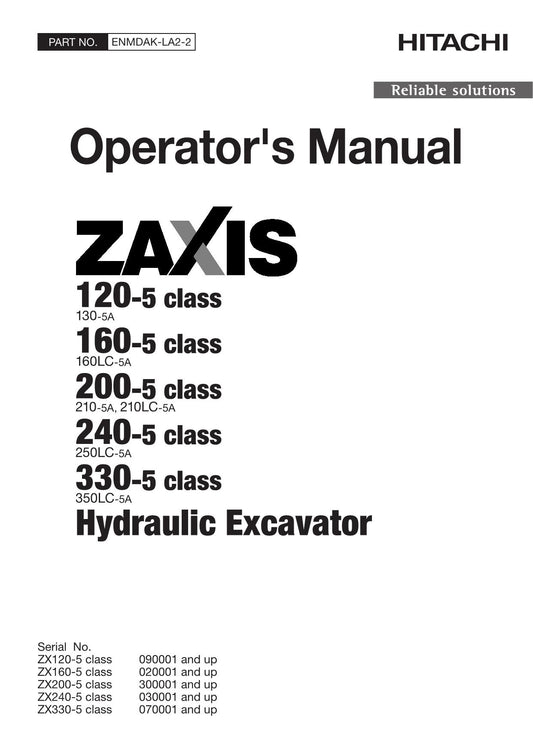 HITACHI ZAXIS ZX 210-5A 210LC-5A 350LC-5A EXCAVATOR OPERATORS MANUAL