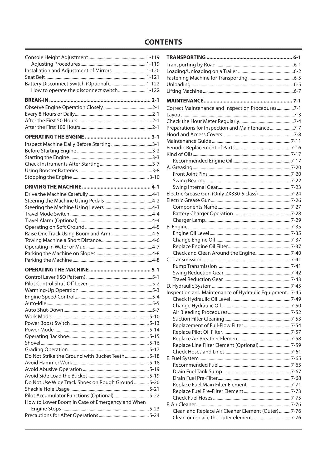 HITACHI ZAXIS ZX 210-5A 210LC-5A 350LC-5A EXCAVATOR OPERATORS MANUAL