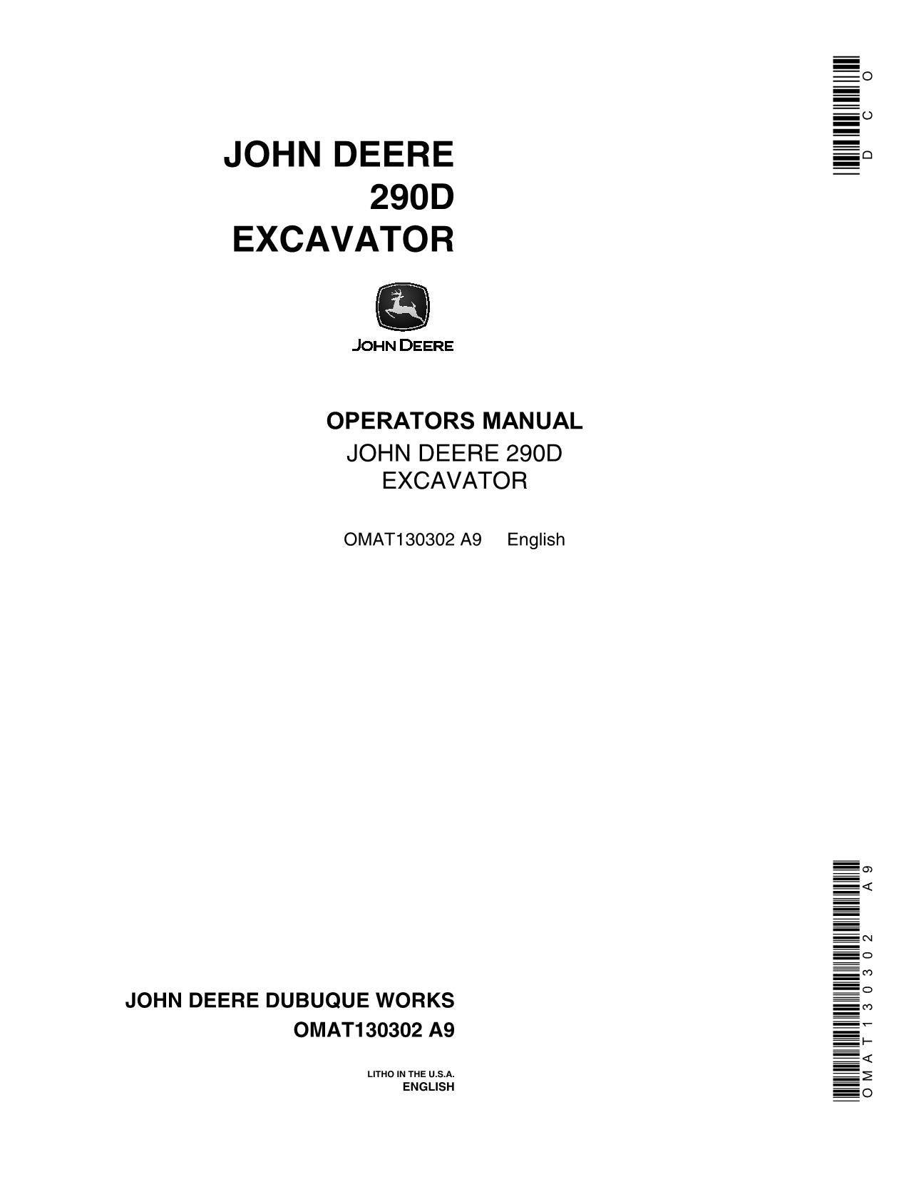 JOHN DEERE 290D BAGGER-BETRIEBSHANDBUCH