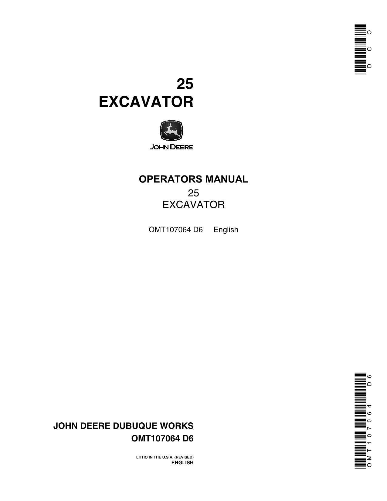 JOHN DEERE 25 EXCAVATOR OPERATORS MANUAL