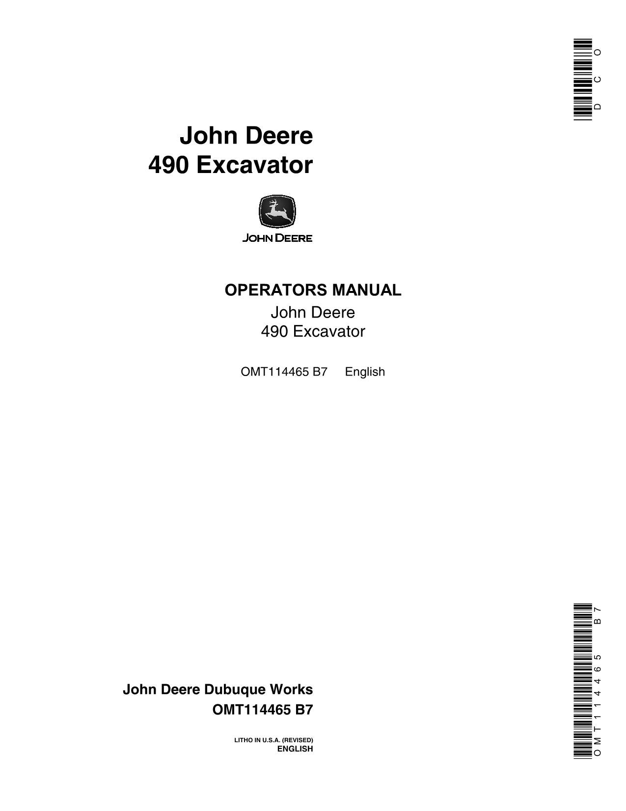 JOHN DEERE 490 EXCAVATOR OPERATORS MANUAL