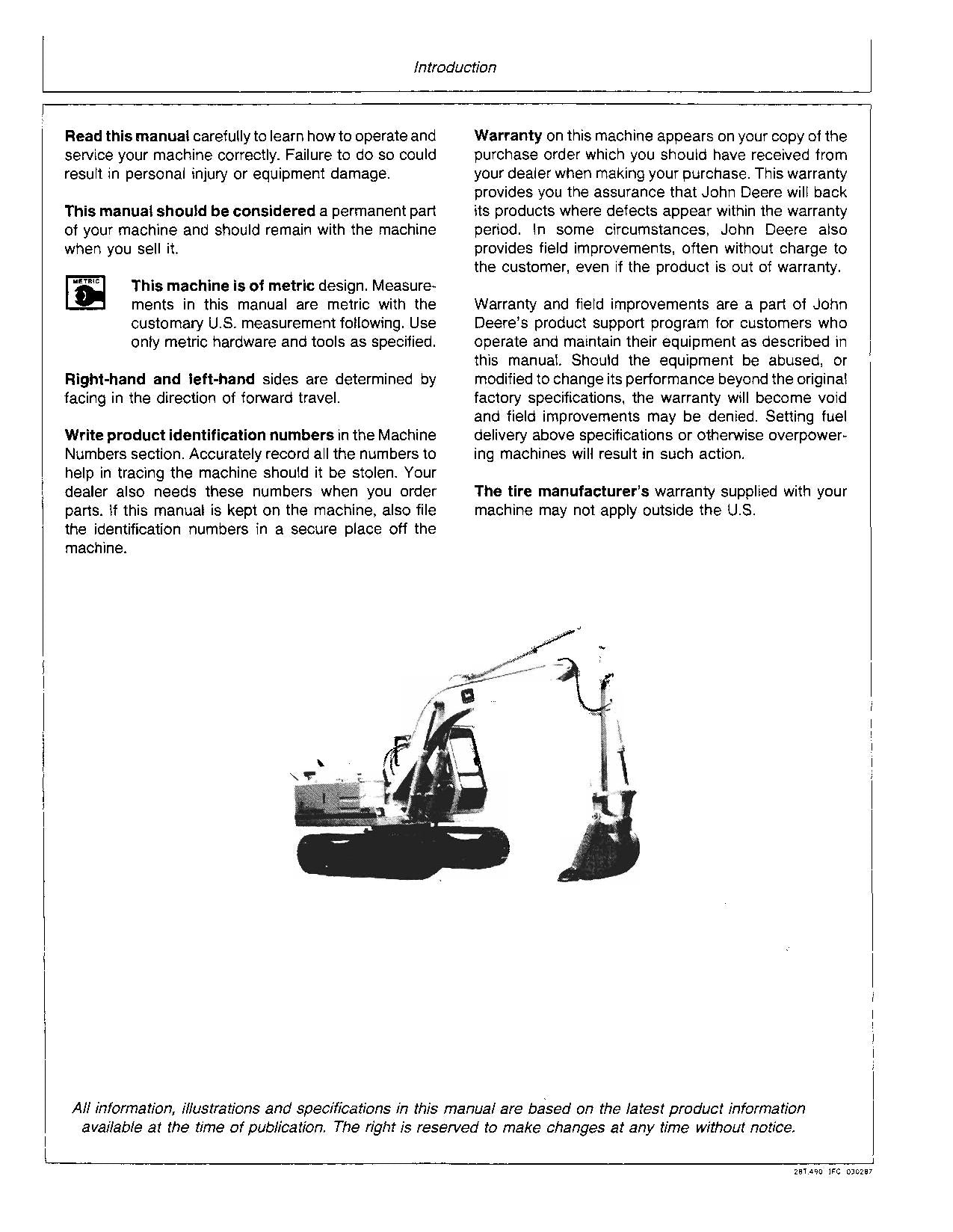 JOHN DEERE 490 EXCAVATOR OPERATORS MANUAL