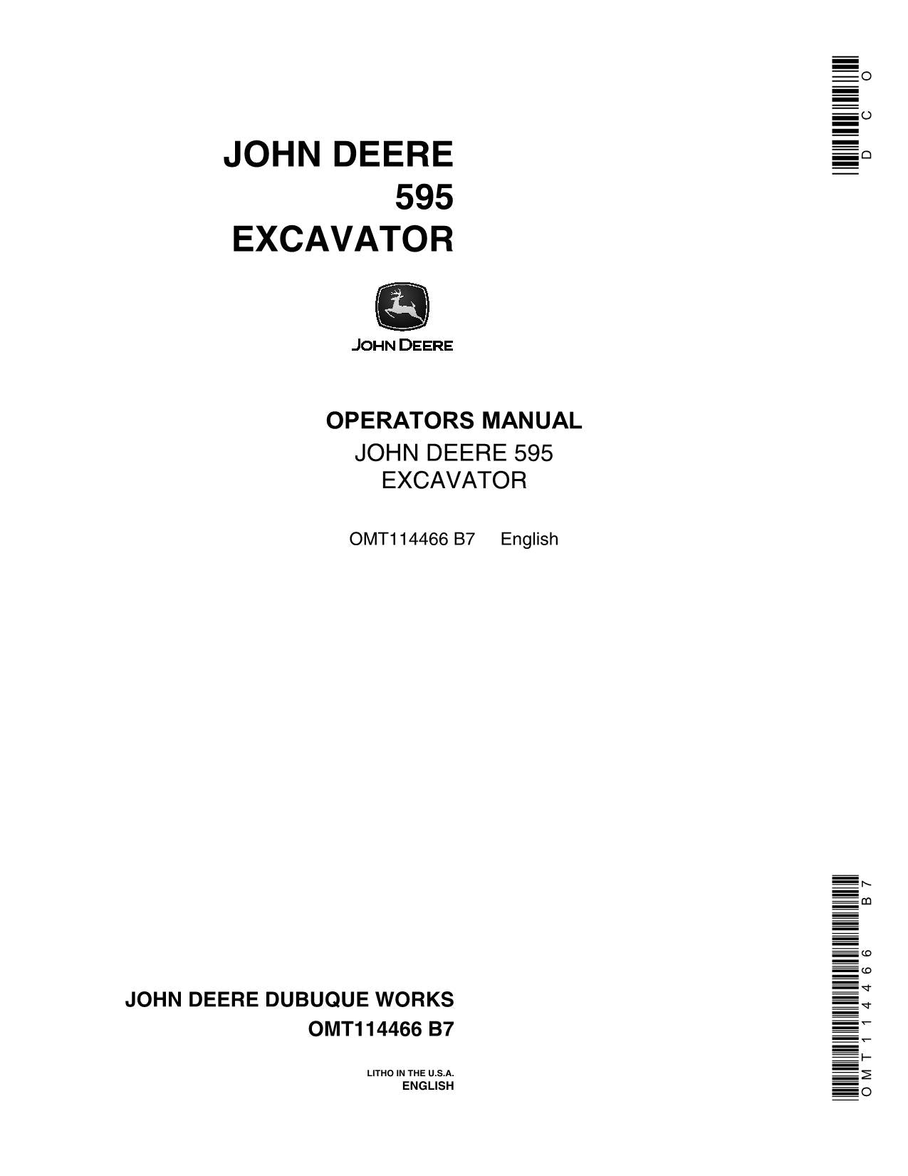 JOHN DEERE 595 EXCAVATOR OPERATORS MANUAL