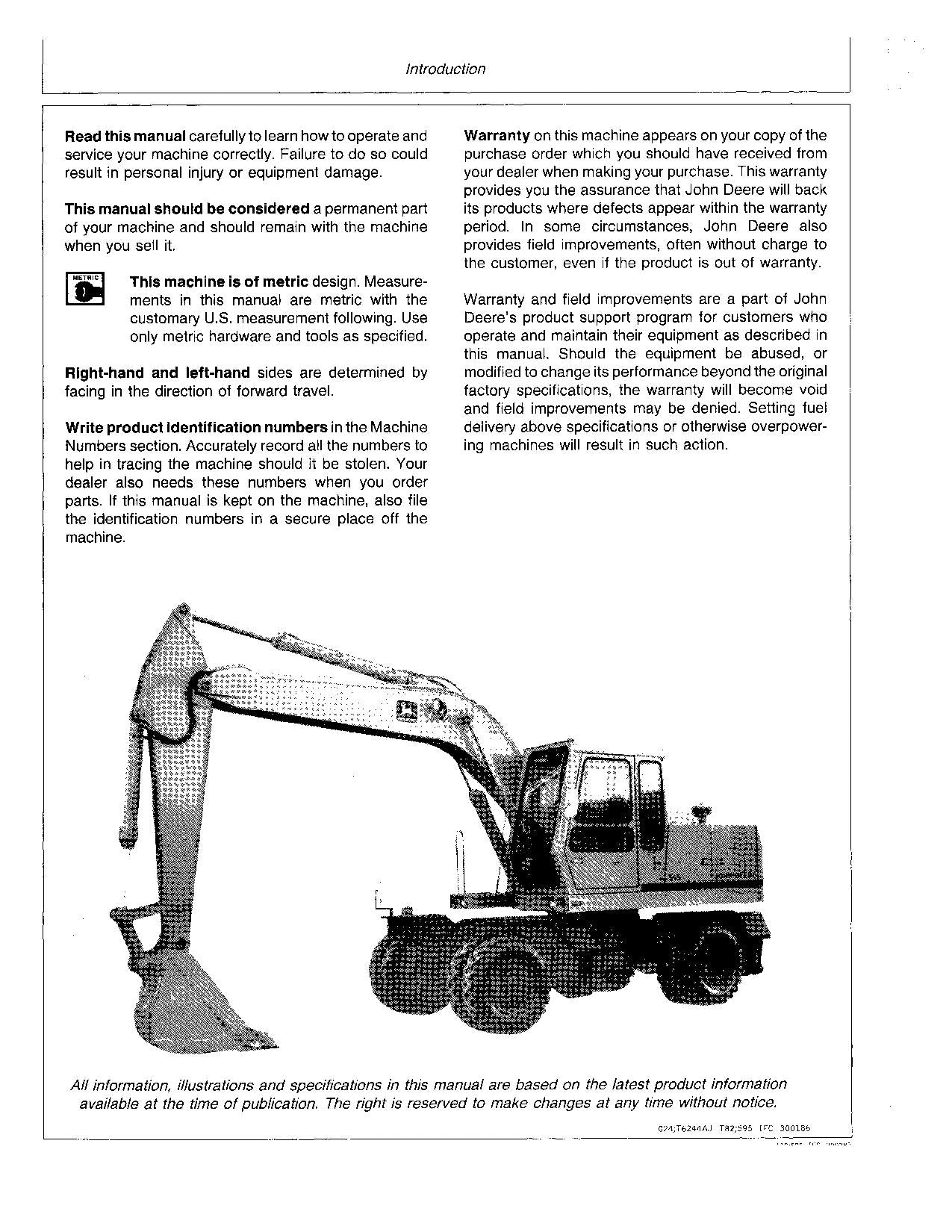 JOHN DEERE 595 EXCAVATOR OPERATORS MANUAL