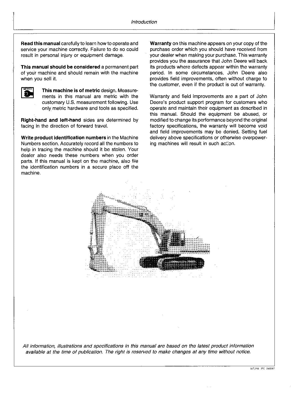 JOHN DEERE 792 EXCAVATOR OPERATORS MANUAL