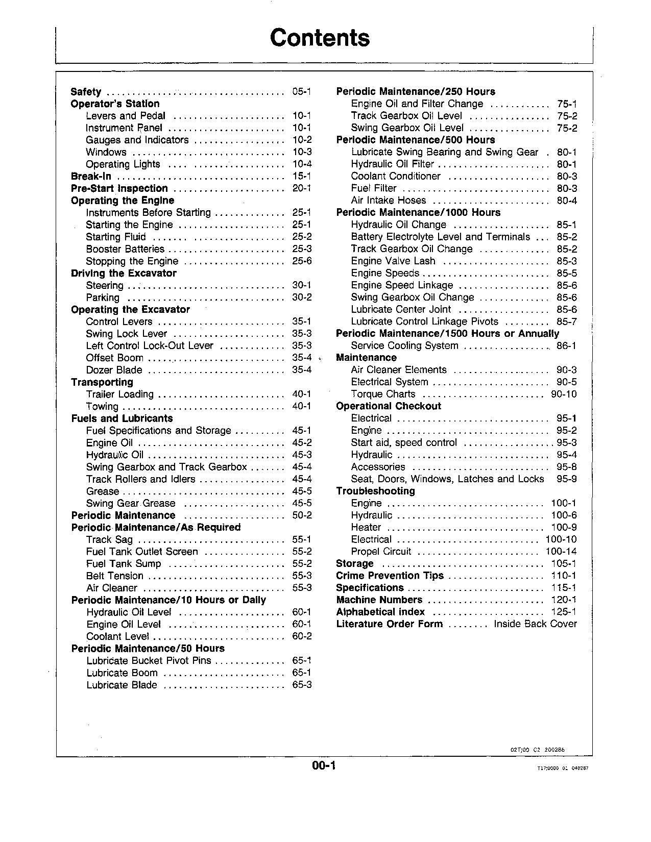 JOHN DEERE 70 EXCAVATOR OPERATORS MANUAL