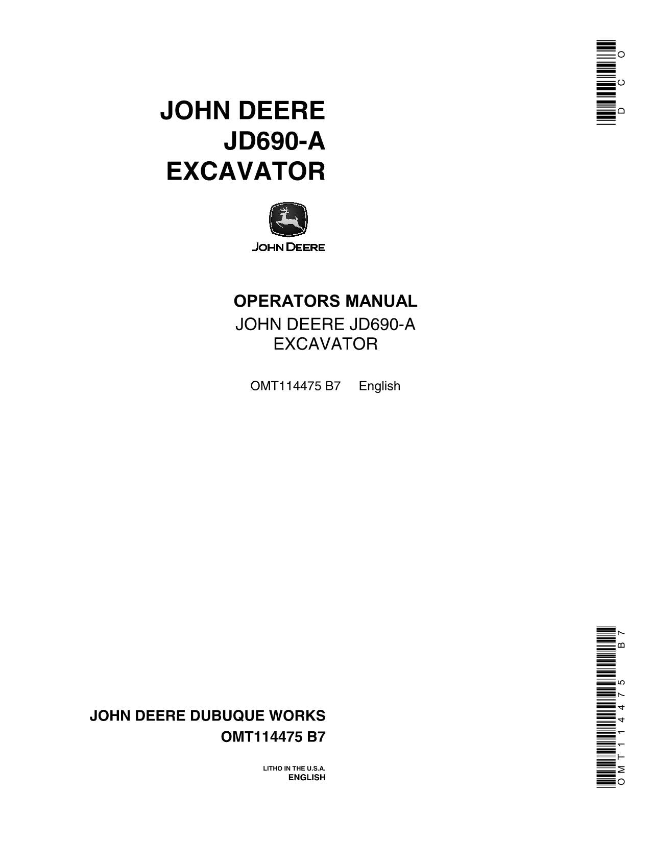 JOHN DEERE 690A EXCAVATOR OPERATORS MANUAL