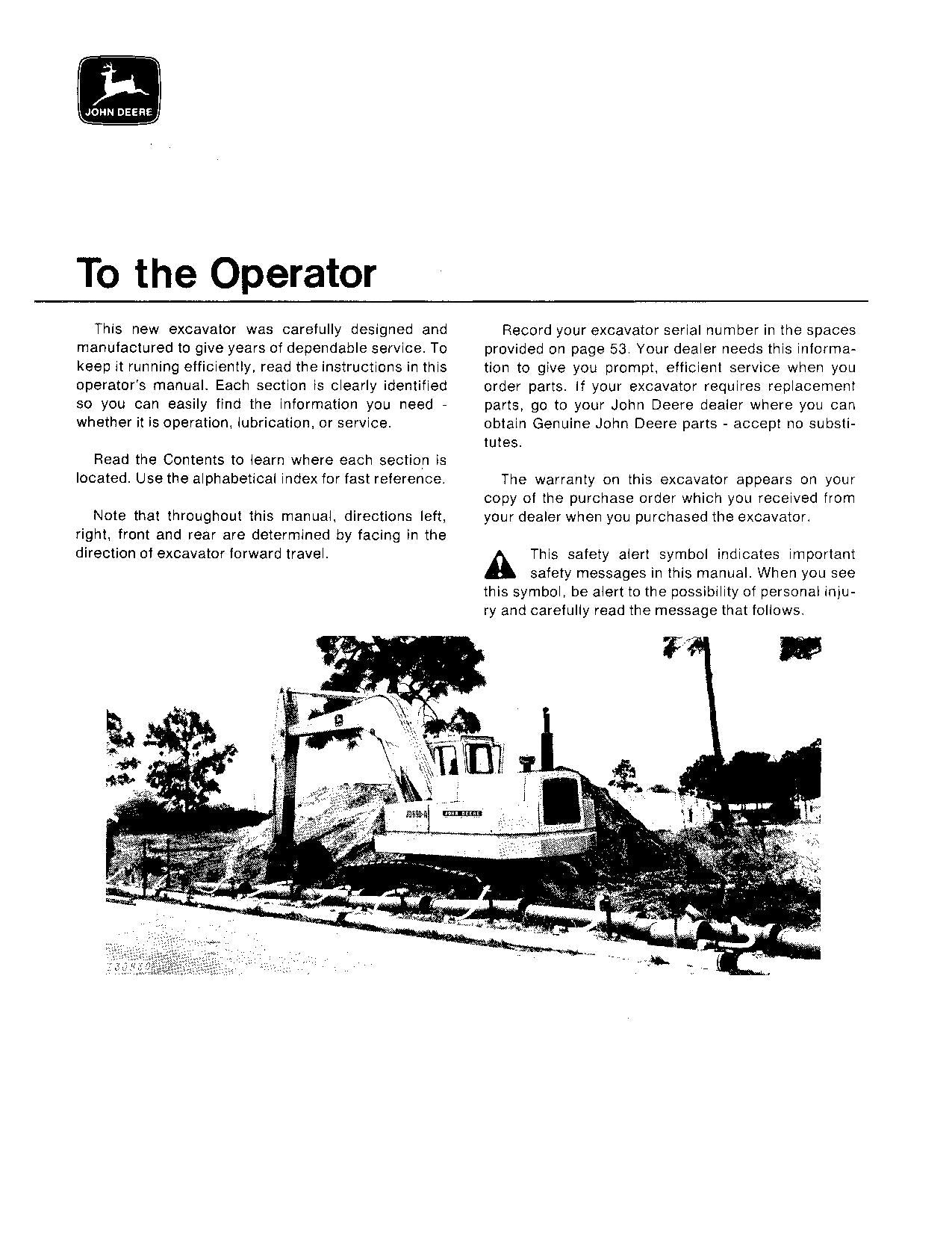 JOHN DEERE 690A EXCAVATOR OPERATORS MANUAL