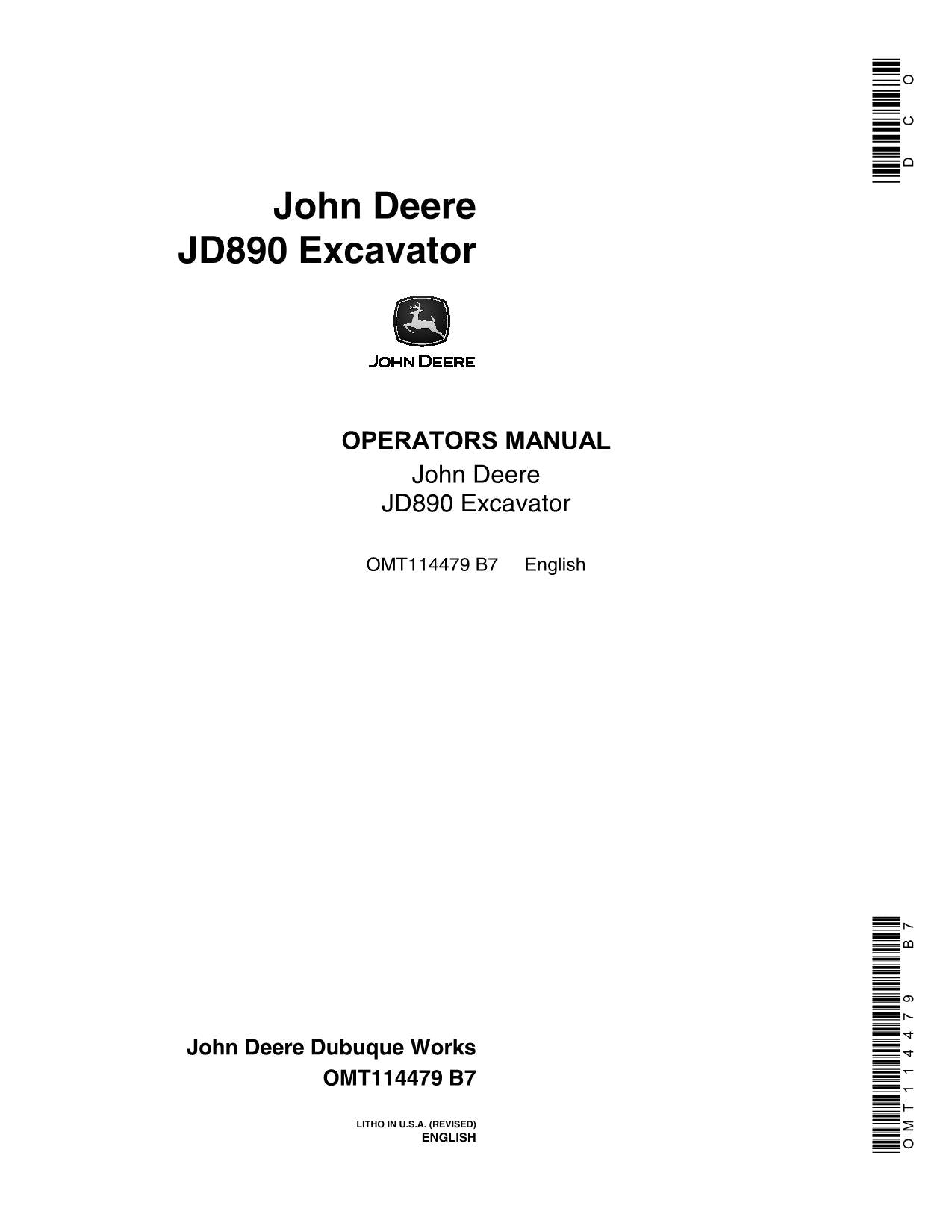 JOHN DEERE 890 EXCAVATOR OPERATORS MANUAL