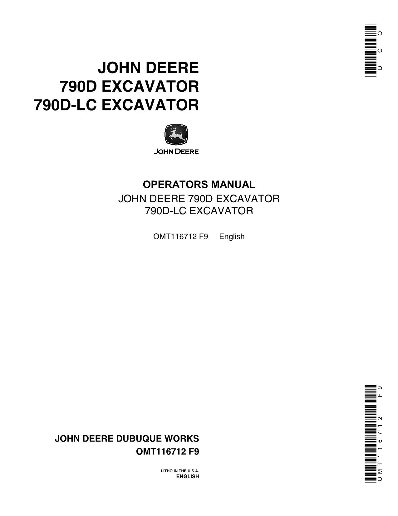 JOHN DEERE 790D 790DLC EXCAVATOR OPERATORS MANUAL