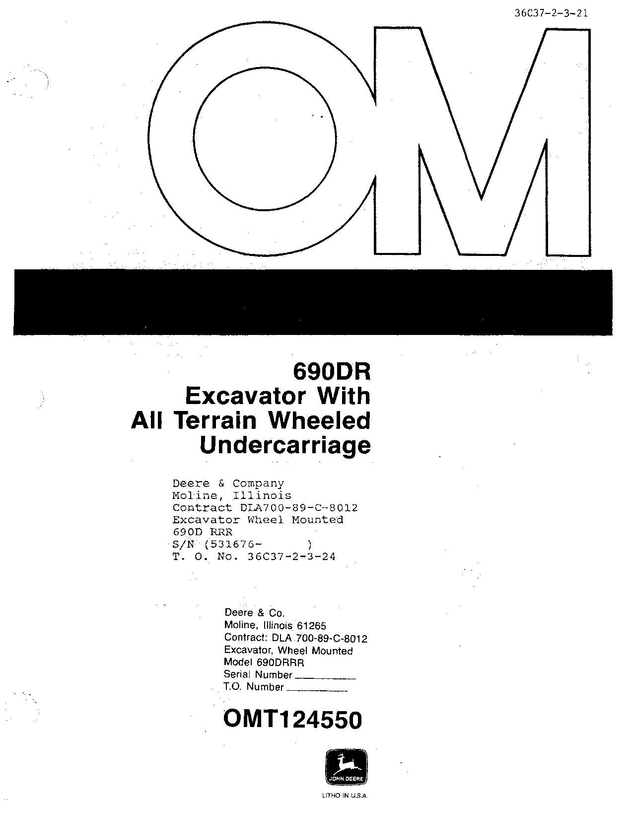 JOHN DEERE 690DR EXCAVATOR OPERATORS MANUAL