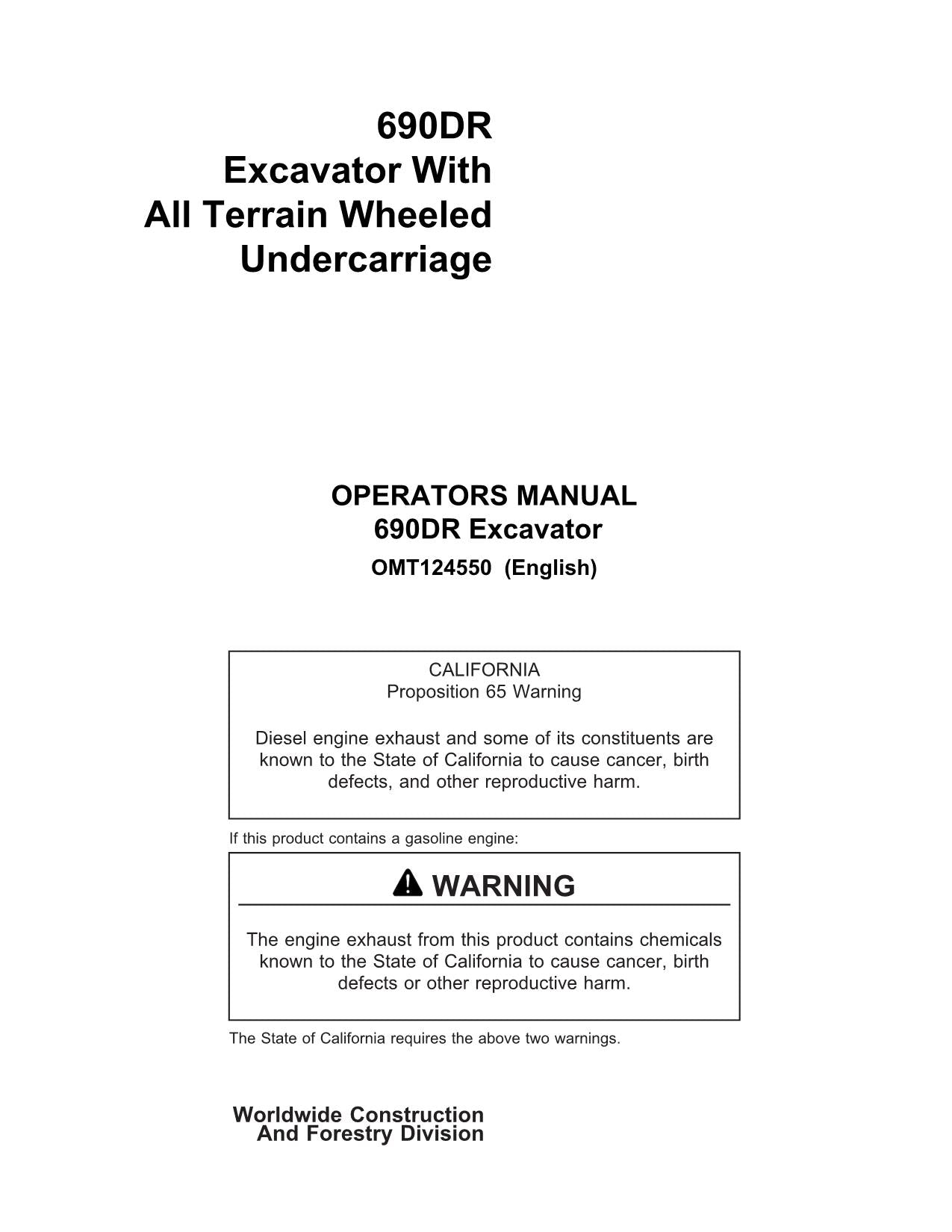 JOHN DEERE 690DR EXCAVATOR OPERATORS MANUAL