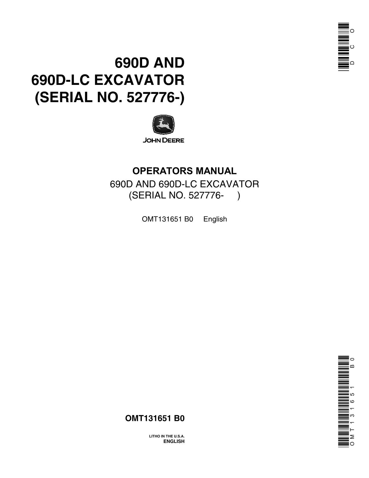 JOHN DEERE 690D 690DLC EXCAVATOR OPERATORS MANUAL #1