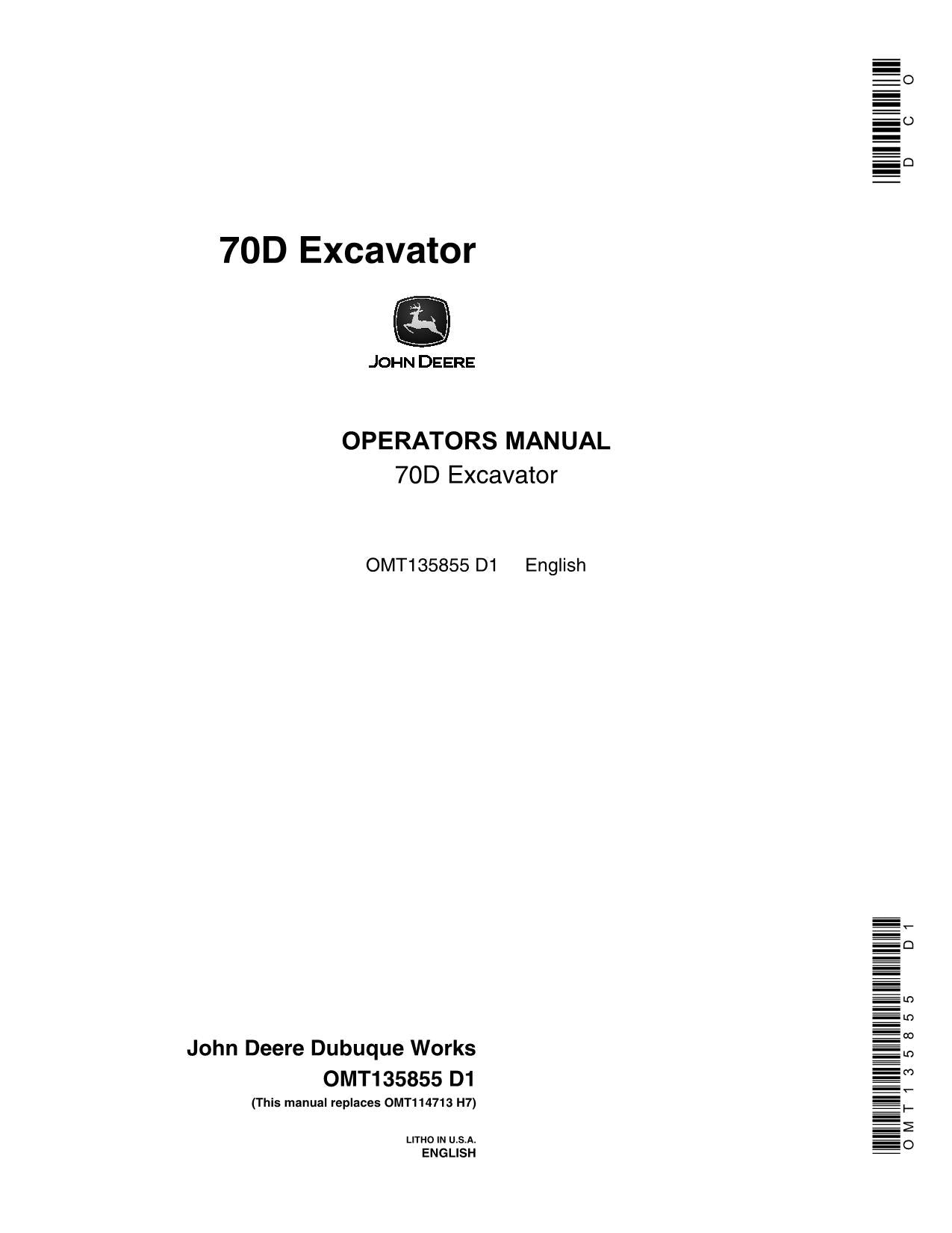 JOHN DEERE 70D EXCAVATOR OPERATORS MANUAL