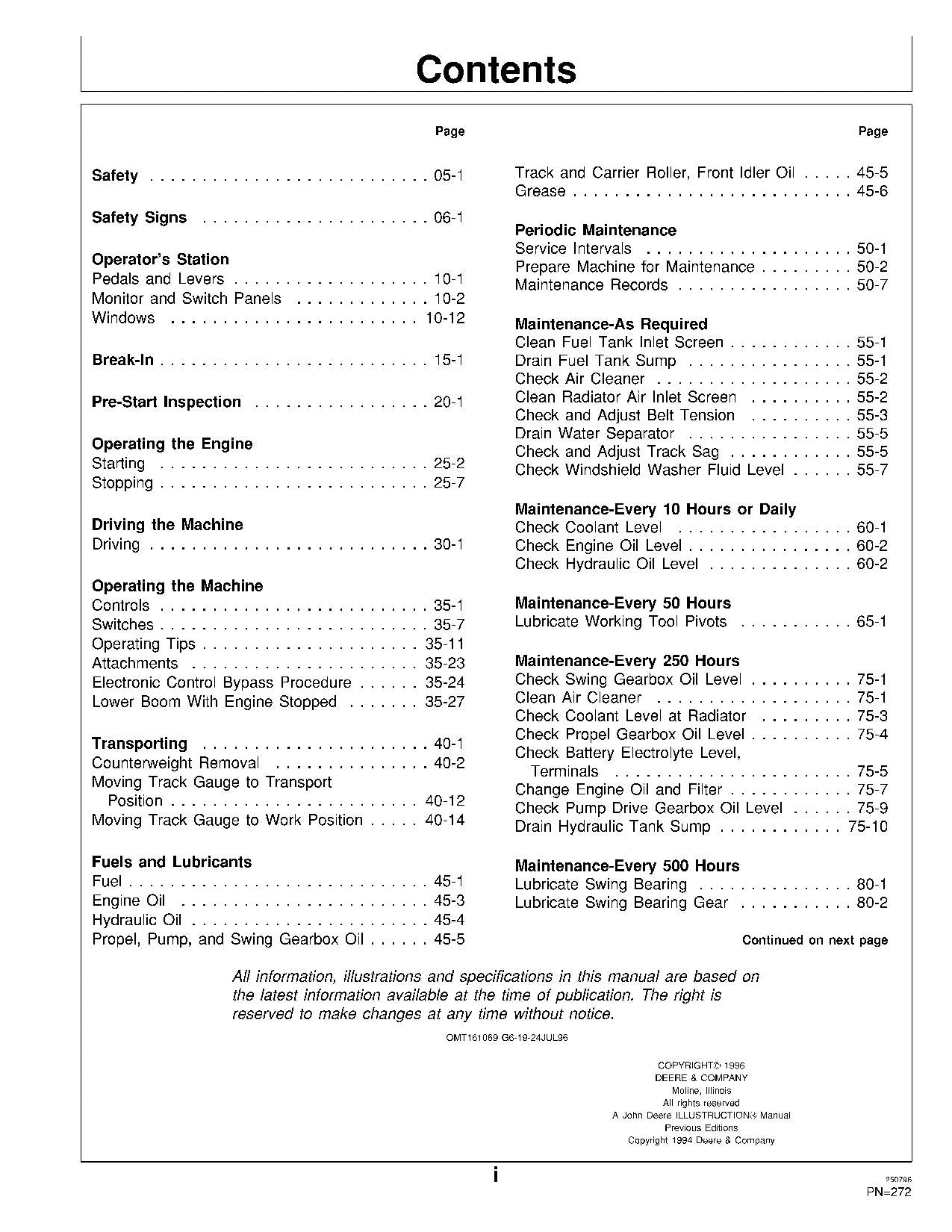 JOHN DEERE 992ELC EXCAVATOR OPERATORS MANUAL