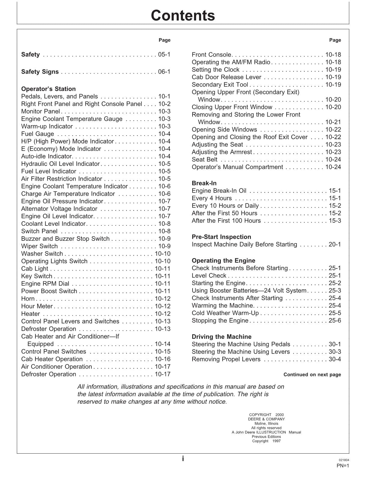 JOHN DEERE 230LC EXCAVATOR OPERATORS MANUAL