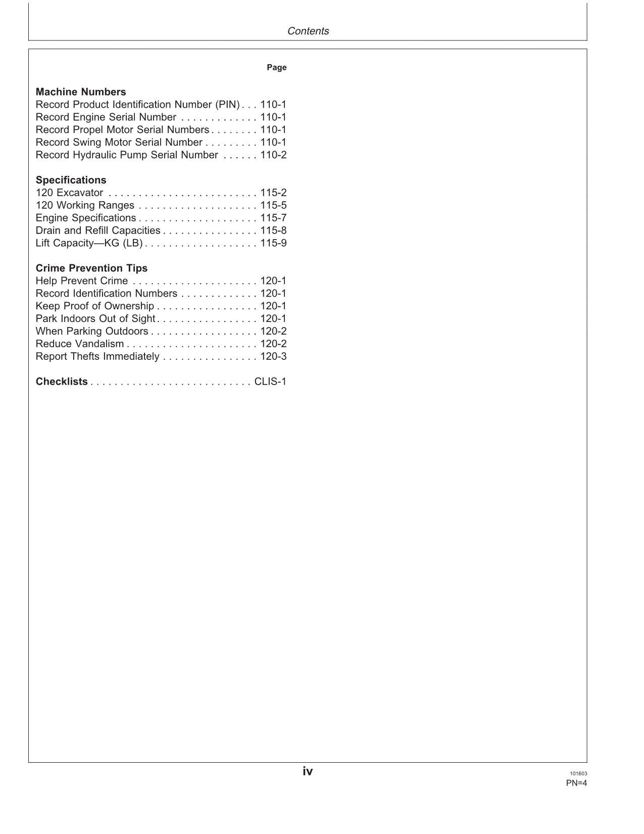 JOHN DEERE 120 EXCAVATOR OPERATORS MANUAL