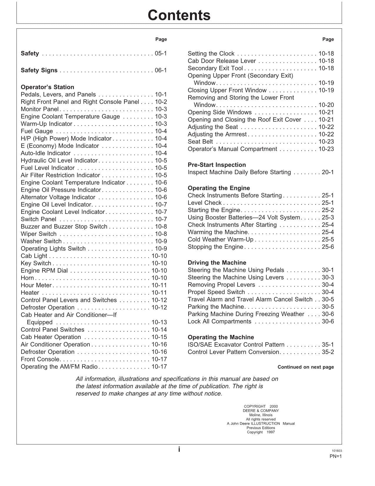 JOHN DEERE 120 EXCAVATOR OPERATORS MANUAL