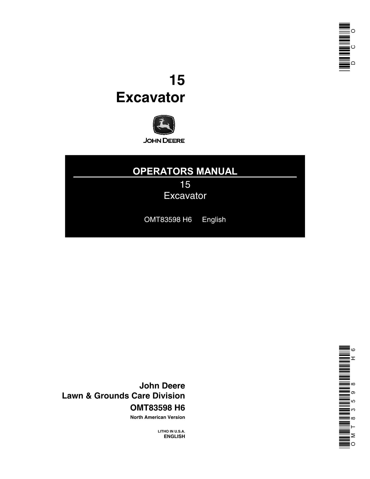 JOHN DEERE 15 EXCAVATOR OPERATORS MANUAL