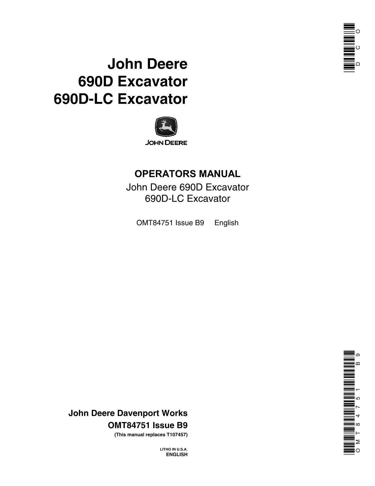 JOHN DEERE 690D 690DLC EXCAVATOR OPERATORS MANUAL #2