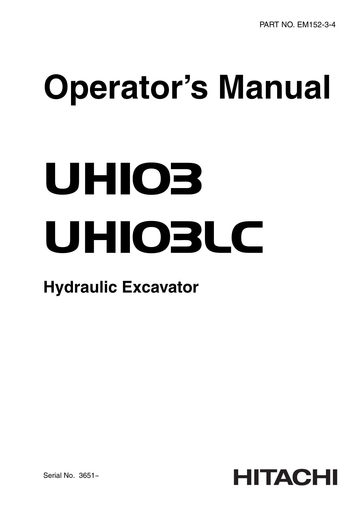 MANUEL D'UTILISATION DE L'EXCAVATRICE HITACHI UH103