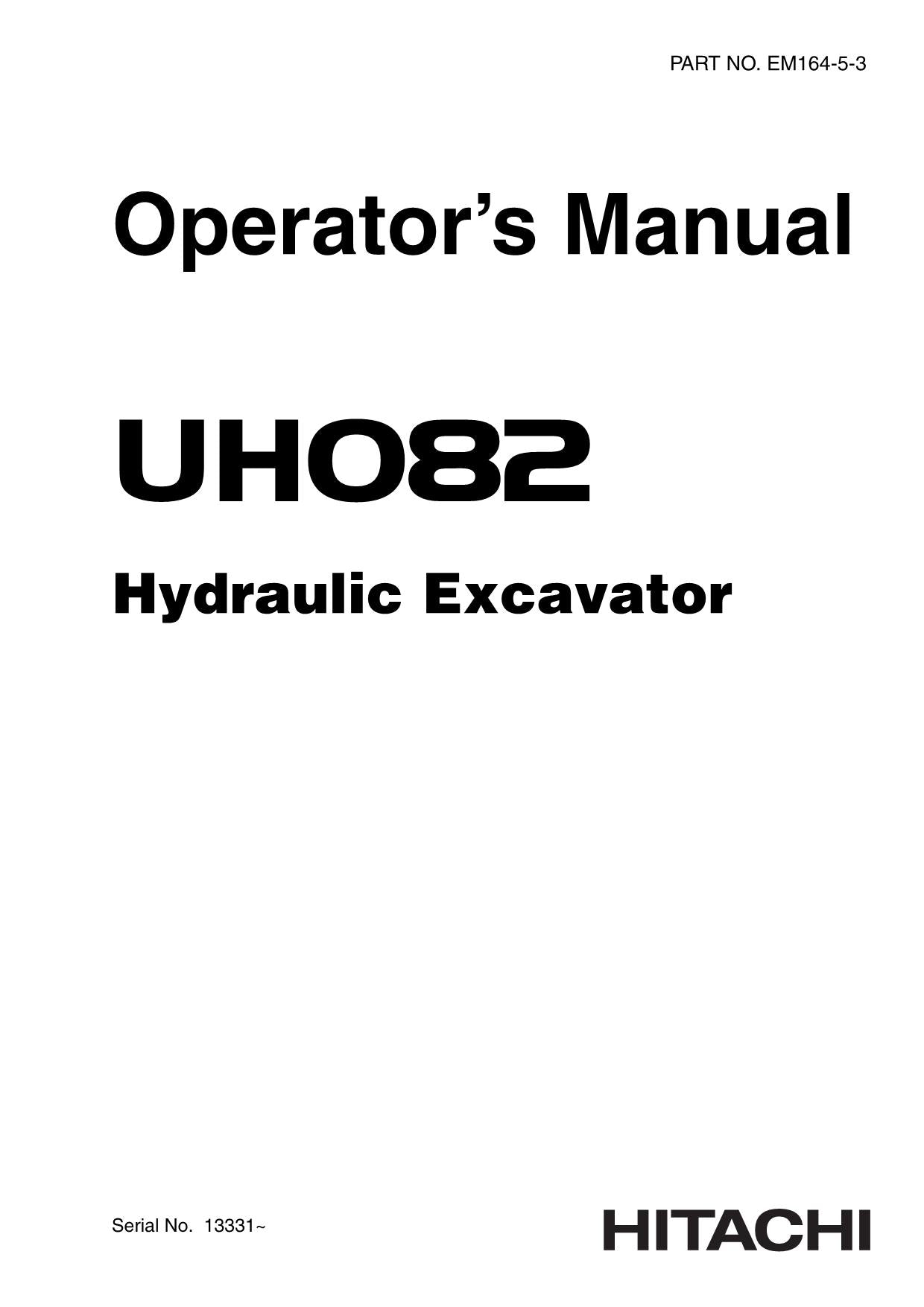 HITACHI UH082 EXCAVATOR OPERATORS MANUAL