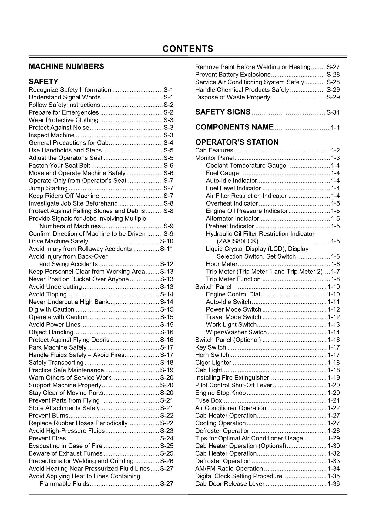 HITACHI ZAXIS ZX 70 70LC 80LCK 75US EXCAVATOR OPERATORS MANUAL