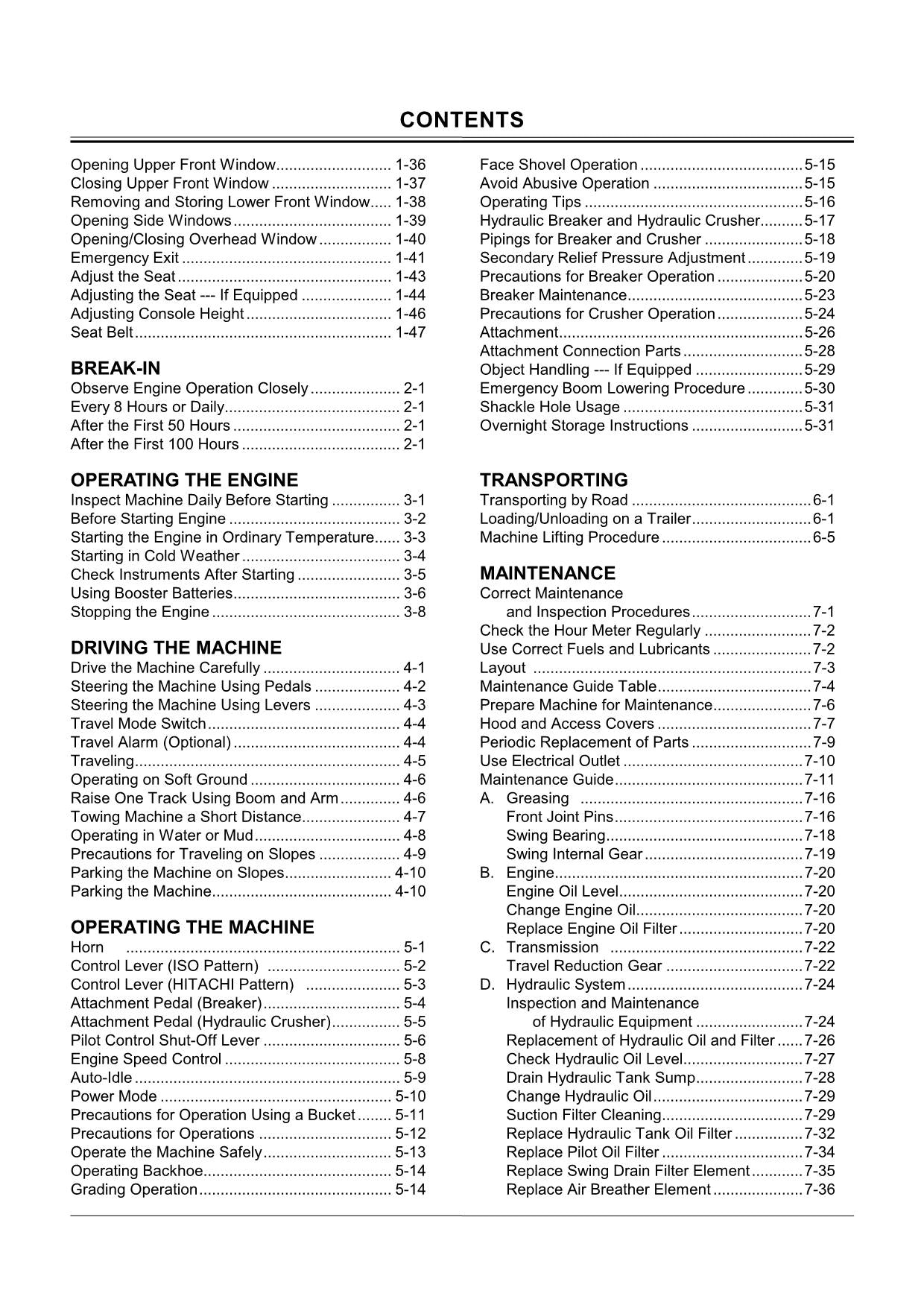 HITACHI ZAXIS ZX 70 70LC 80LCK 75US EXCAVATOR OPERATORS MANUAL