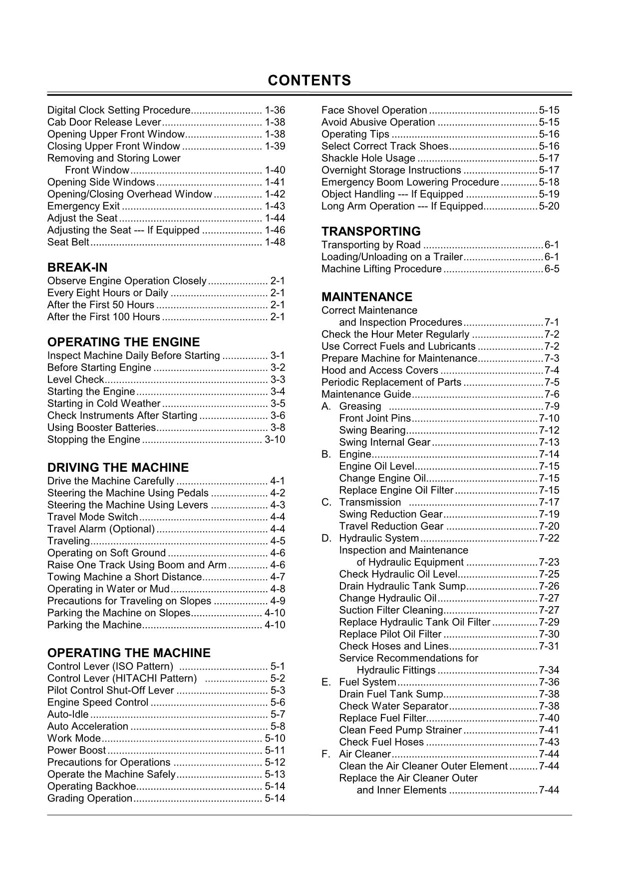 HITACHI ZAXIS ZX 110 EXCAVATOR OPERATORS MANUAL