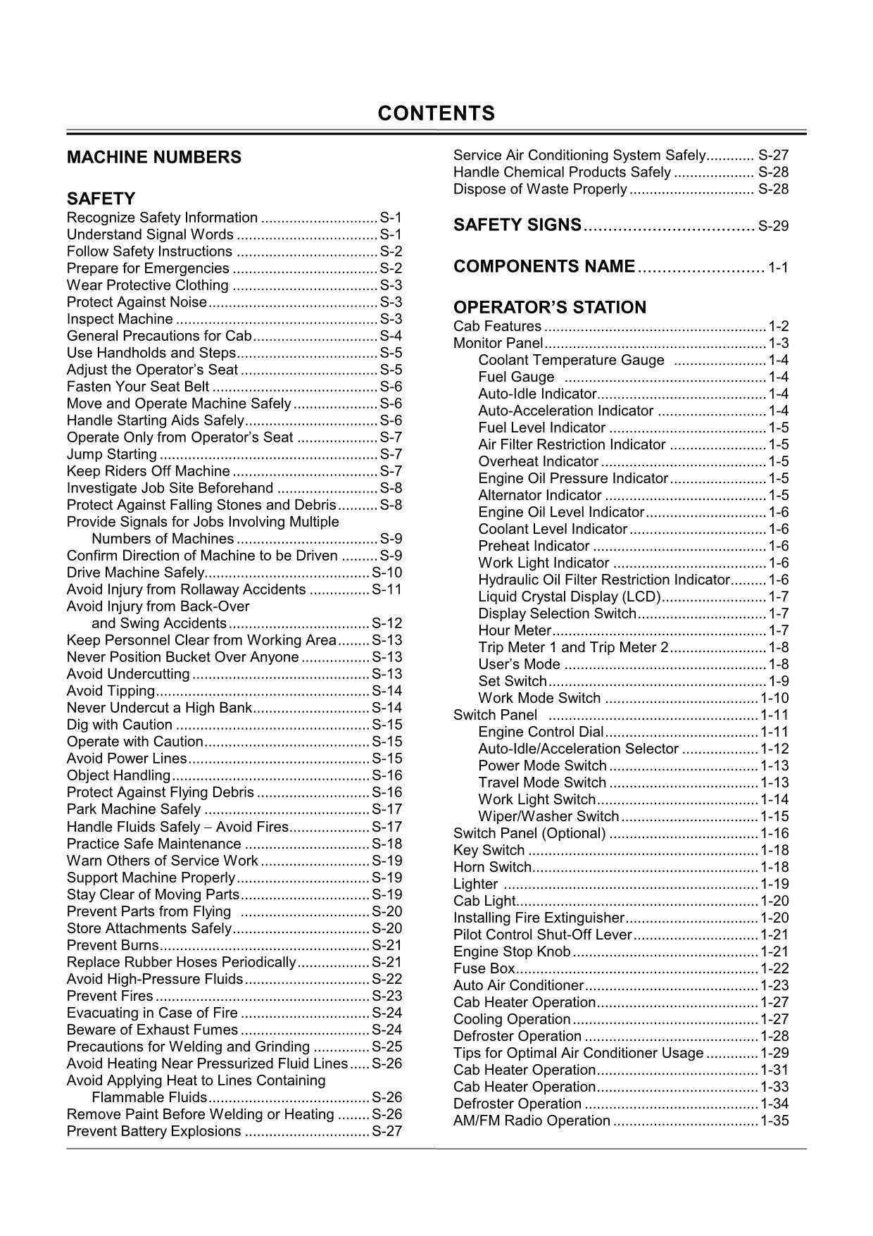 HITACHI ZAXIS ZX 110 EXCAVATOR OPERATORS MANUAL