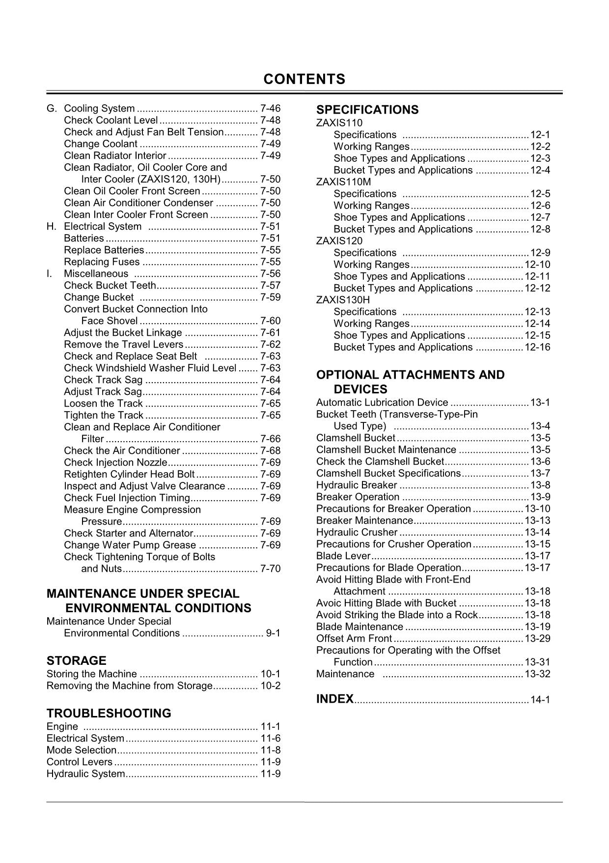 HITACHI ZAXIS ZX 110 EXCAVATOR OPERATORS MANUAL