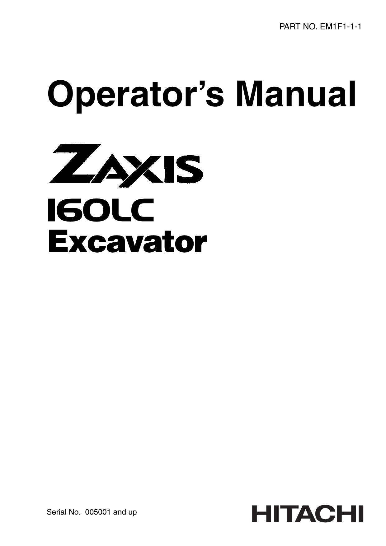 HITACHI ZAXIS ZX 160LC EXCAVATOR OPERATORS MANUAL