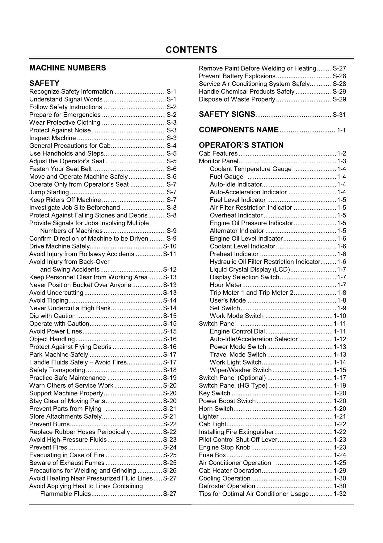 HITACHI ZAXIS ZX 210K 210LCK EXCAVATOR OPERATORS MANUAL